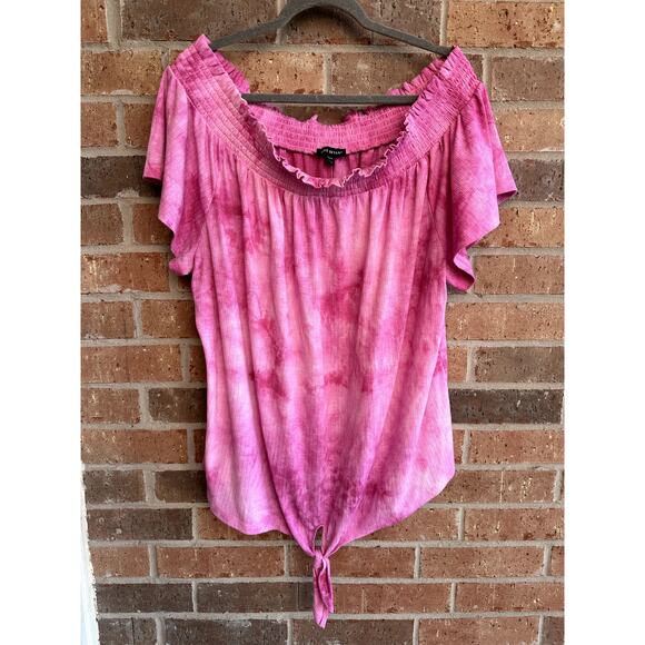 Lane Bryant Tops - Lane Bryant Women's Pink Tie Dye Off The Shoulder Short Sleeve Blouse Size 22/24